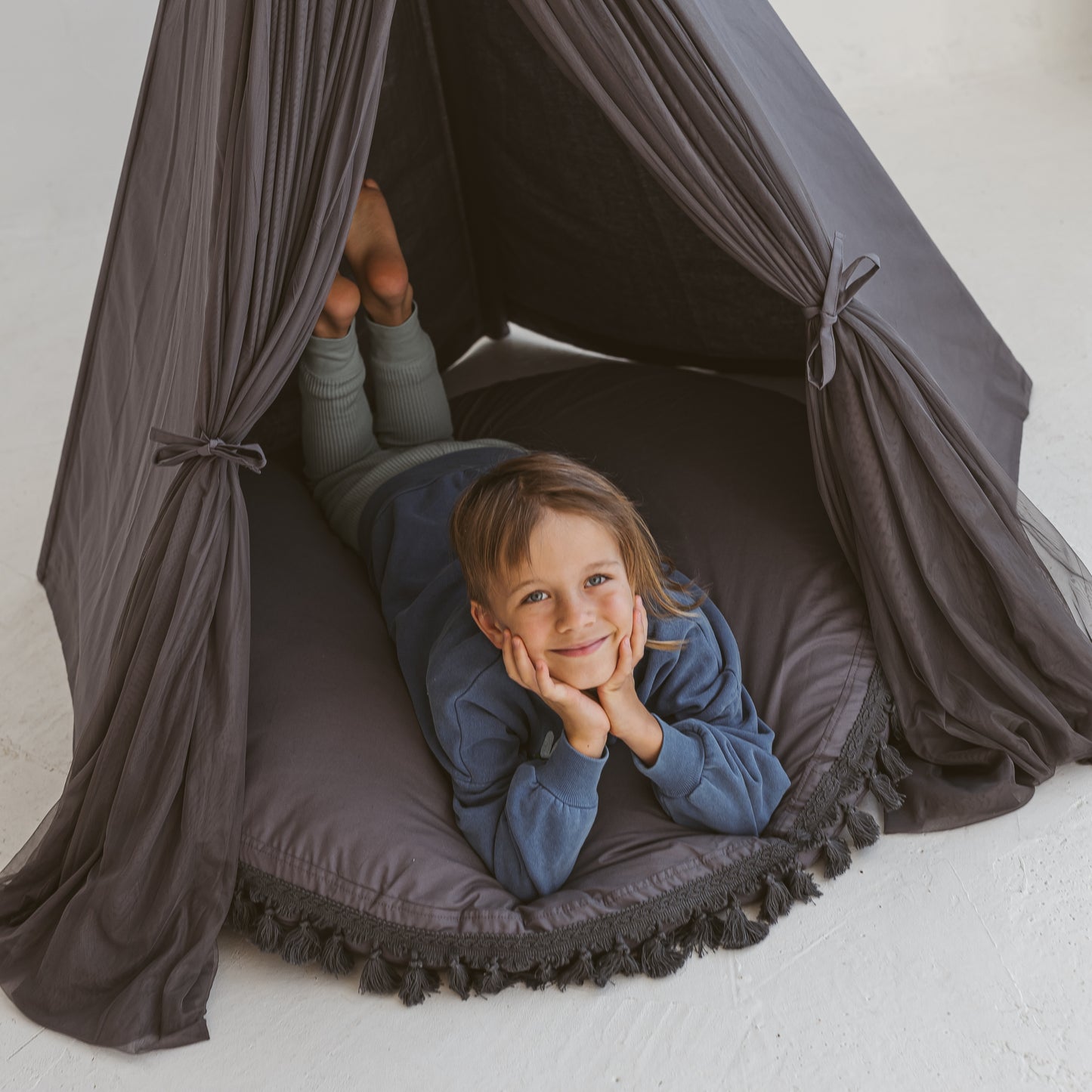 MINICAMP Large Floor Cushion with Tassels - Grey