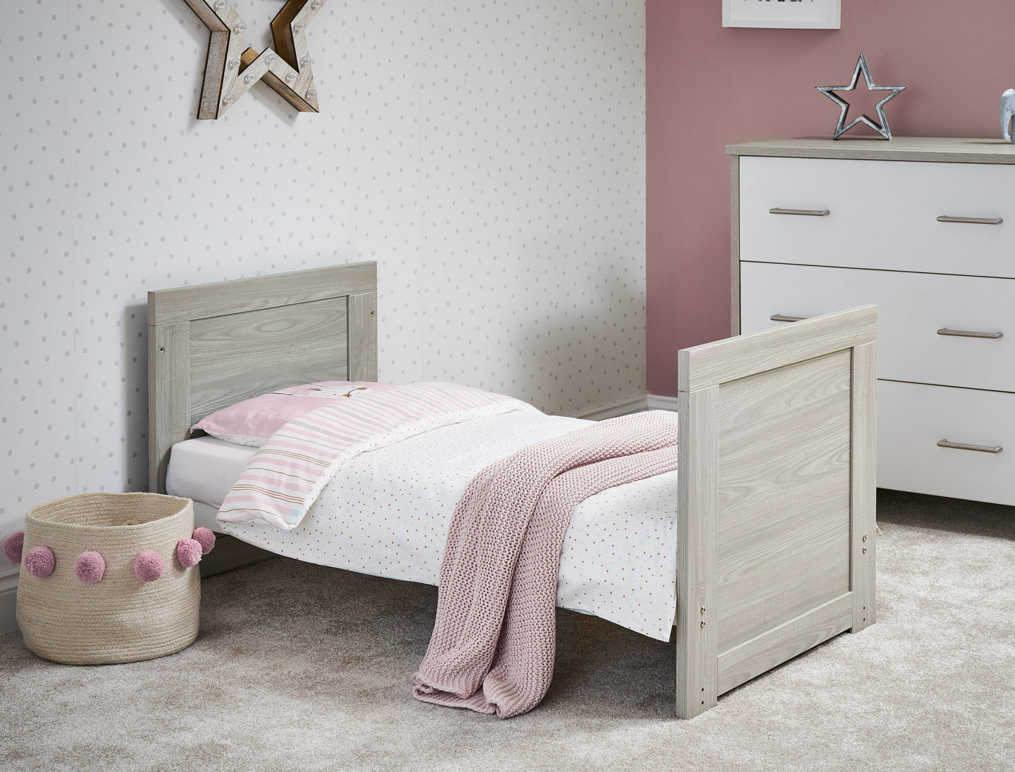Obaby Nika Mini Cot Bed - Grey Wash & White