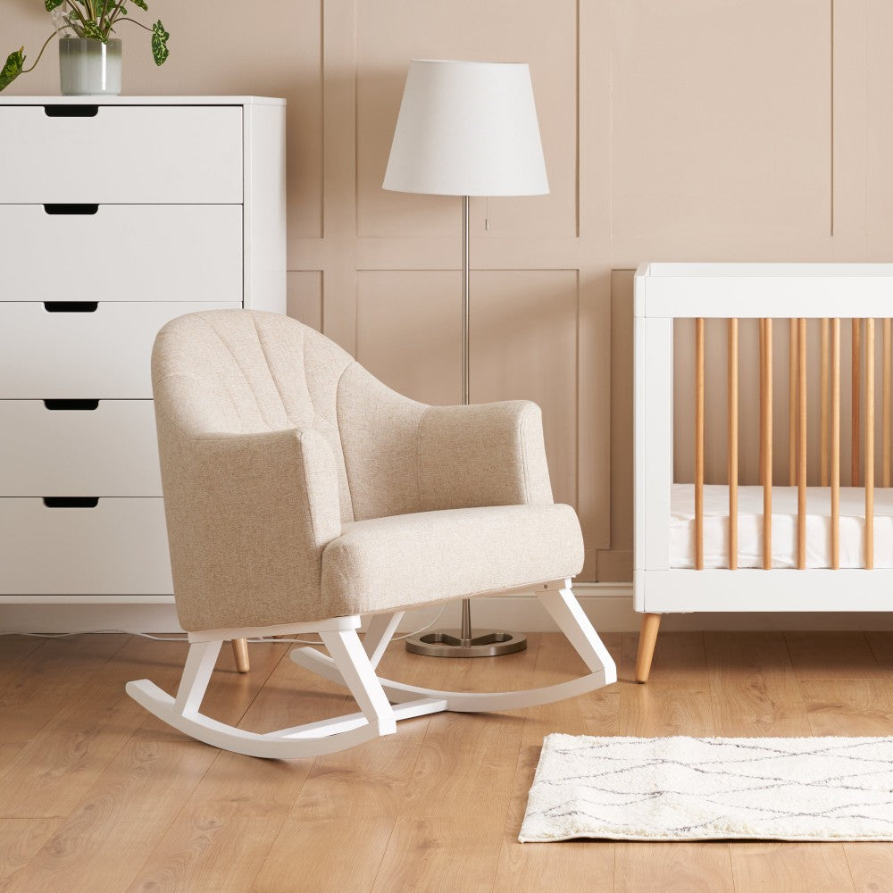 Obaby Round Back Rocking Chair - White With Oatmeal Cushions