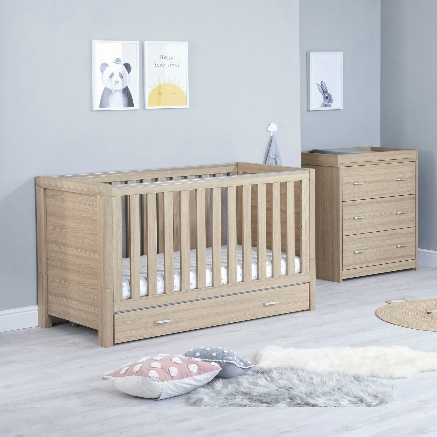 Babymore Luno 2 Piece Nursery Room Set - Oak