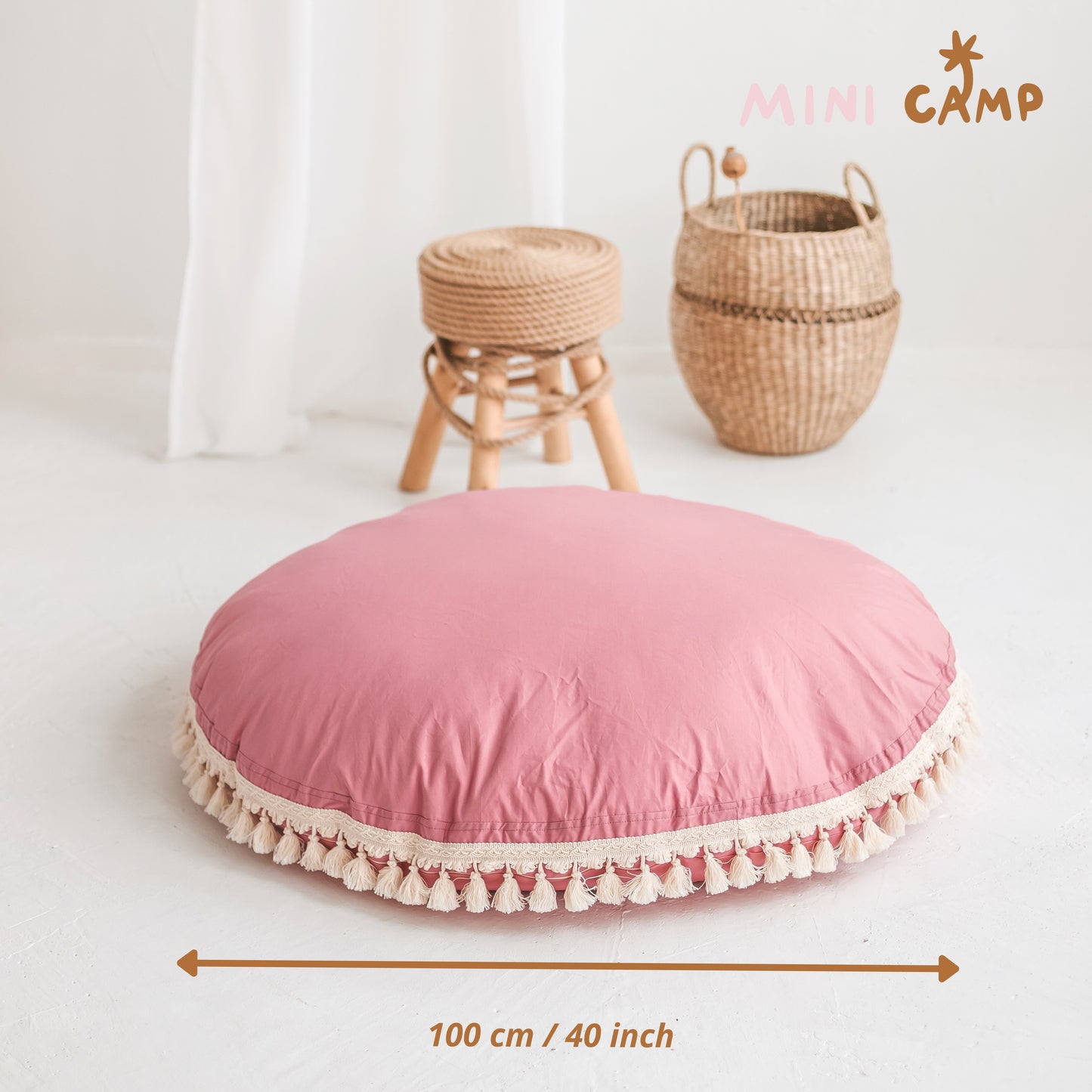 MINICAMP Large Floor Cushion with Tassels - Rose