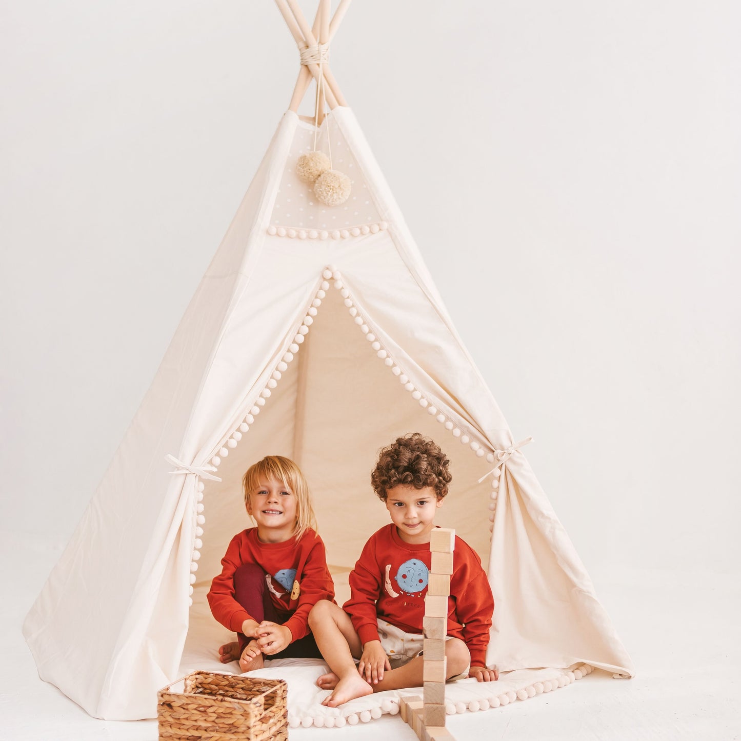 MINICAMP Extra Large Kids Teepee Tent with Pom Pom Decor