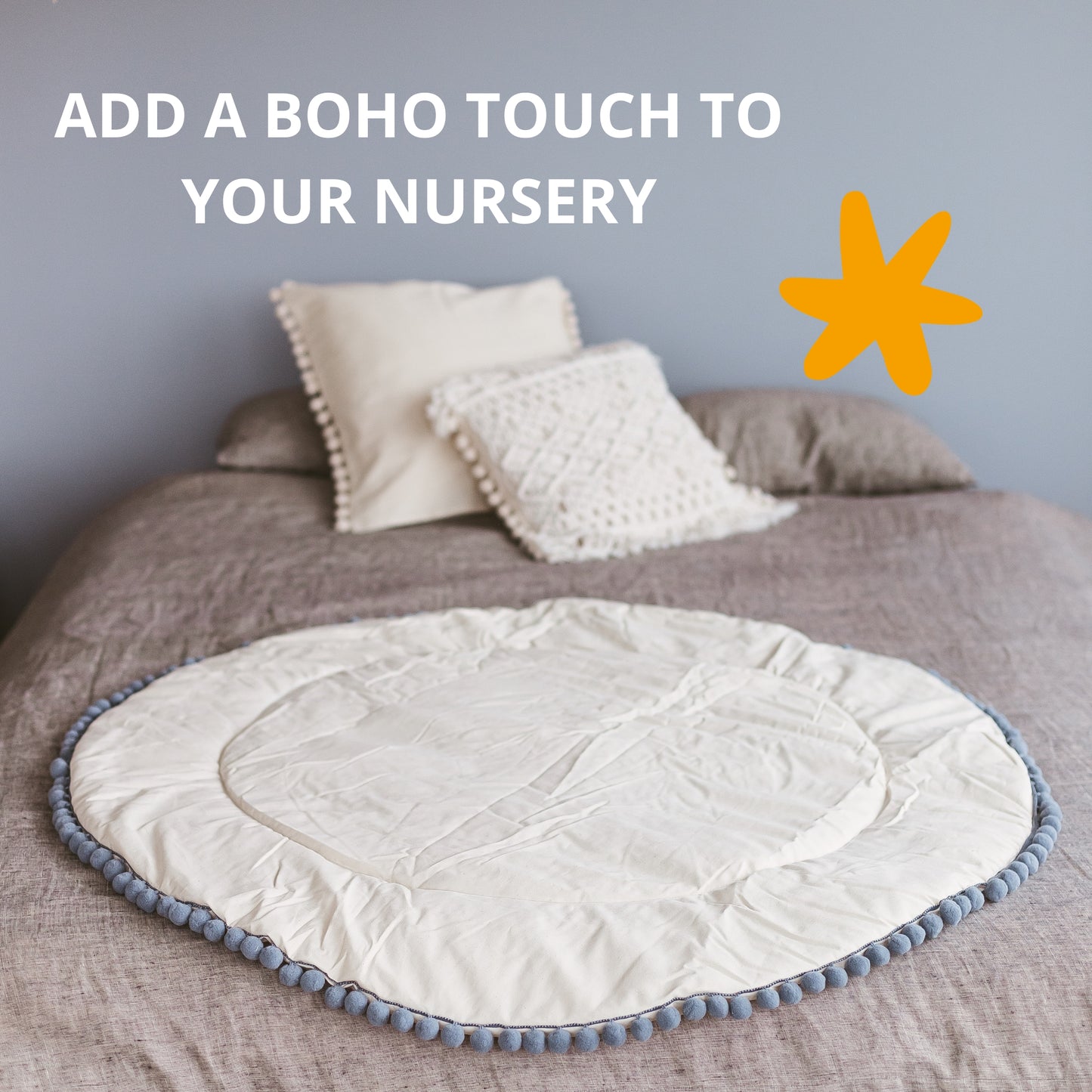 MINICAMP Kids Playmat with Grey Pompom Border