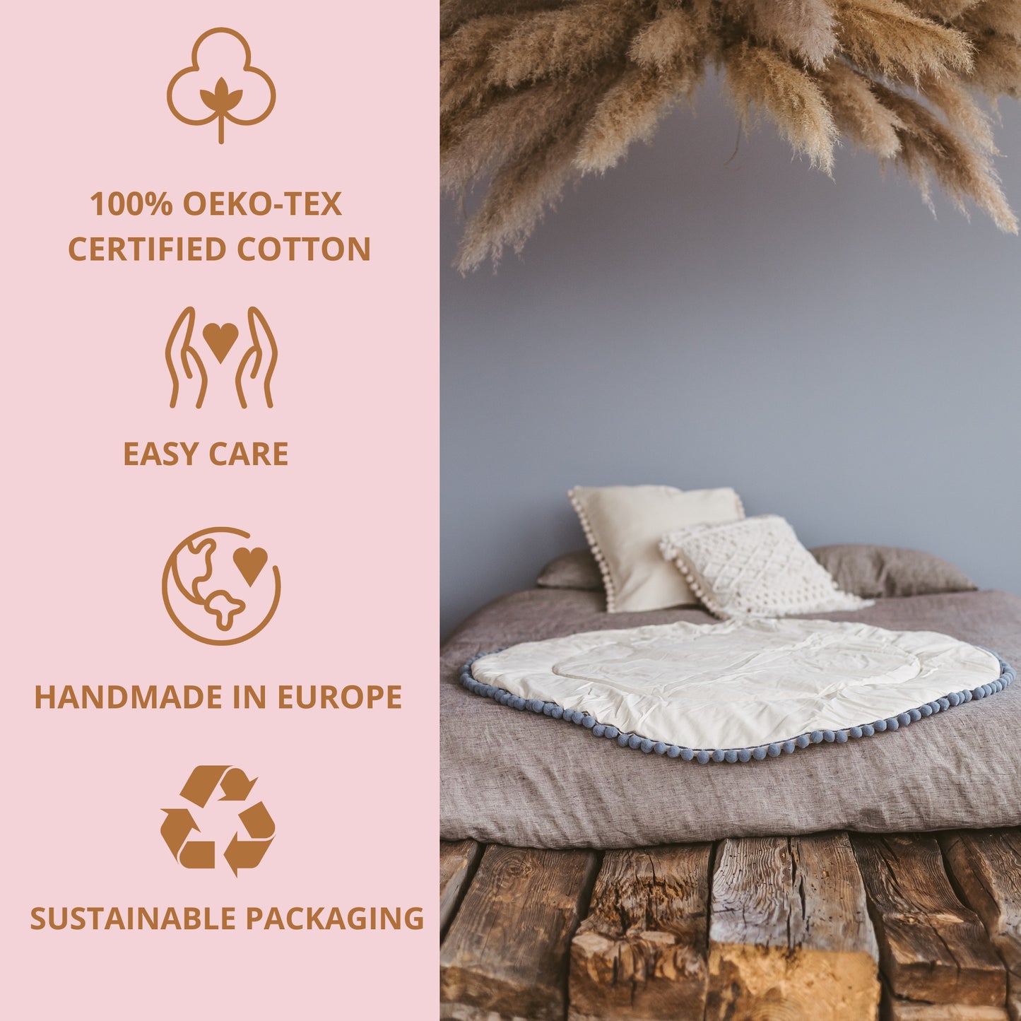 MINICAMP Kids Playmat with Grey Pompom Border