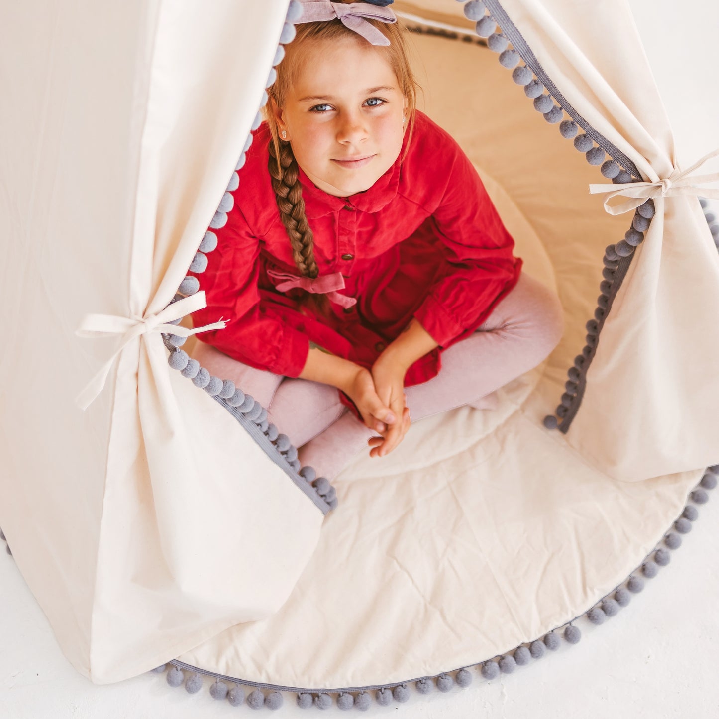 MINICAMP Kids Playmat with Grey Pompom Border