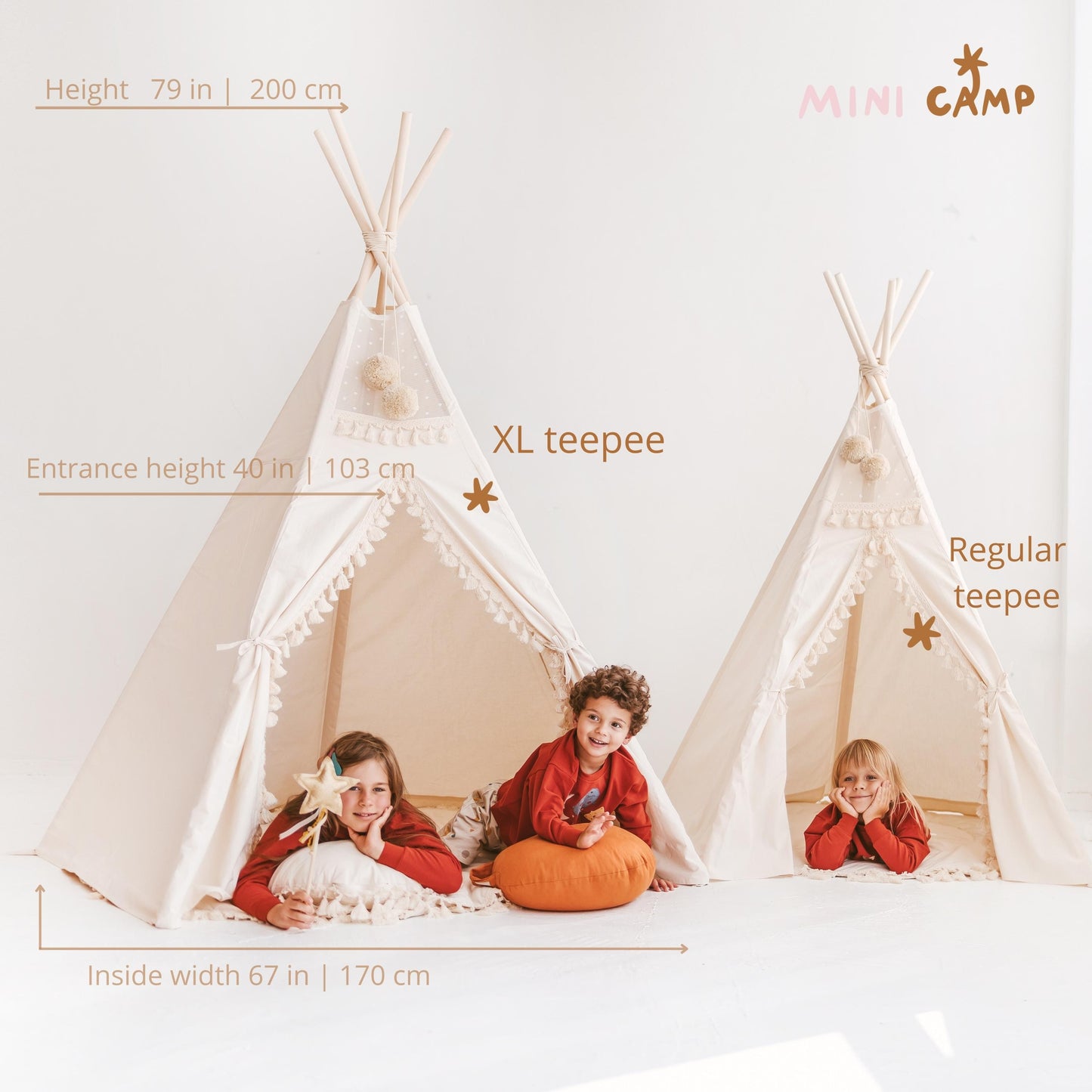 MINICAMP Extra Large Indoor Teepee Tent with Tassels Decor in Boho Style