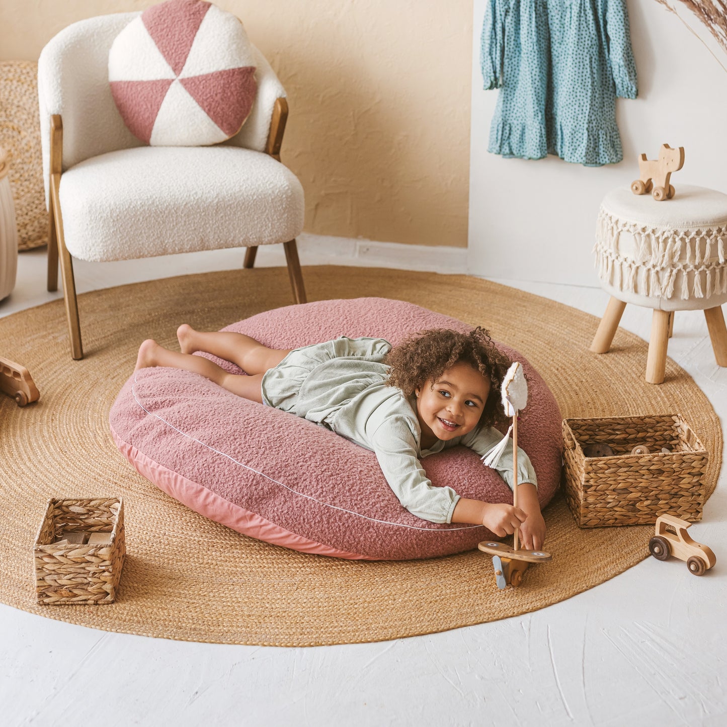 MINICAMP Boucle Fabric Kids Floor Cushion - Rose