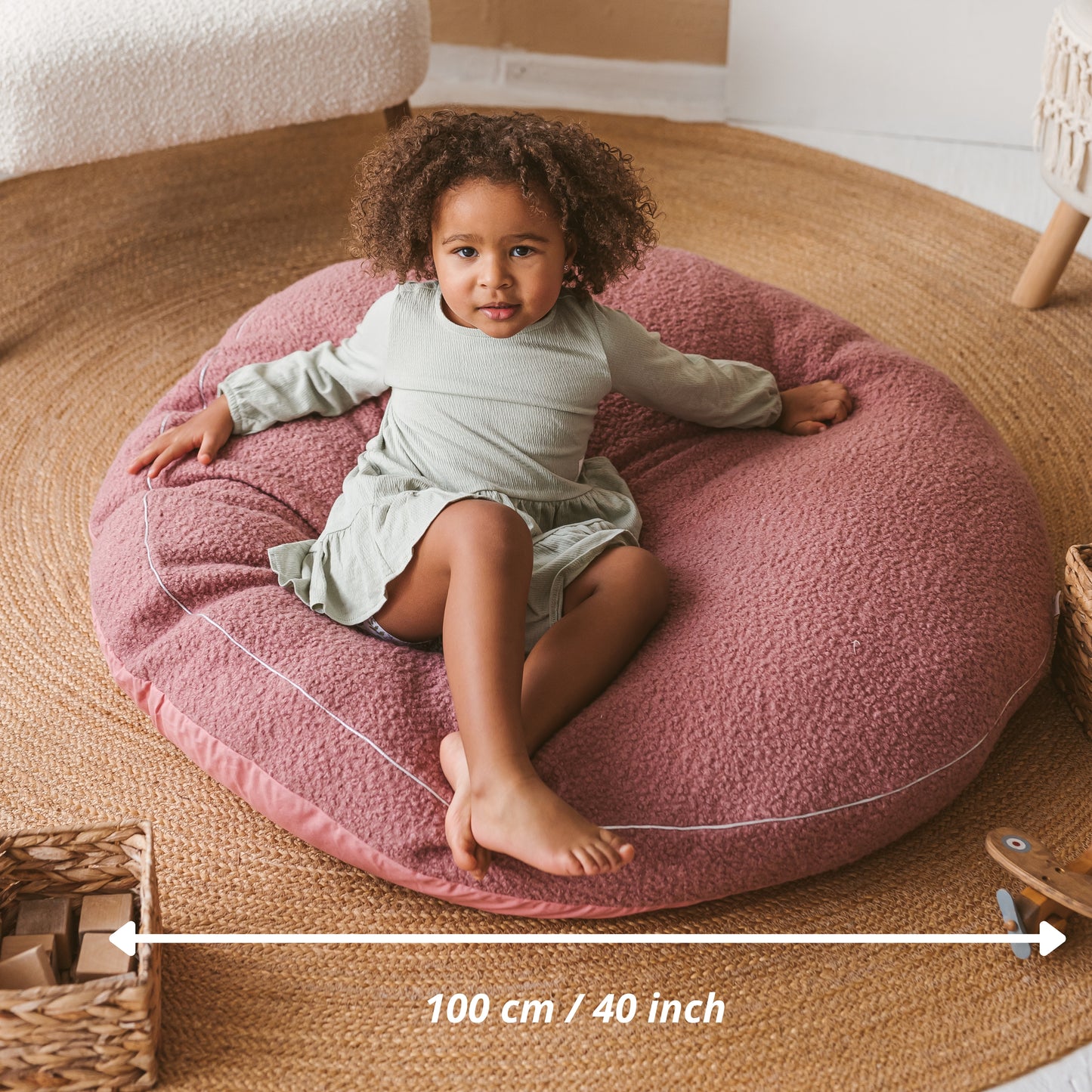 MINICAMP Boucle Fabric Kids Floor Cushion - Rose