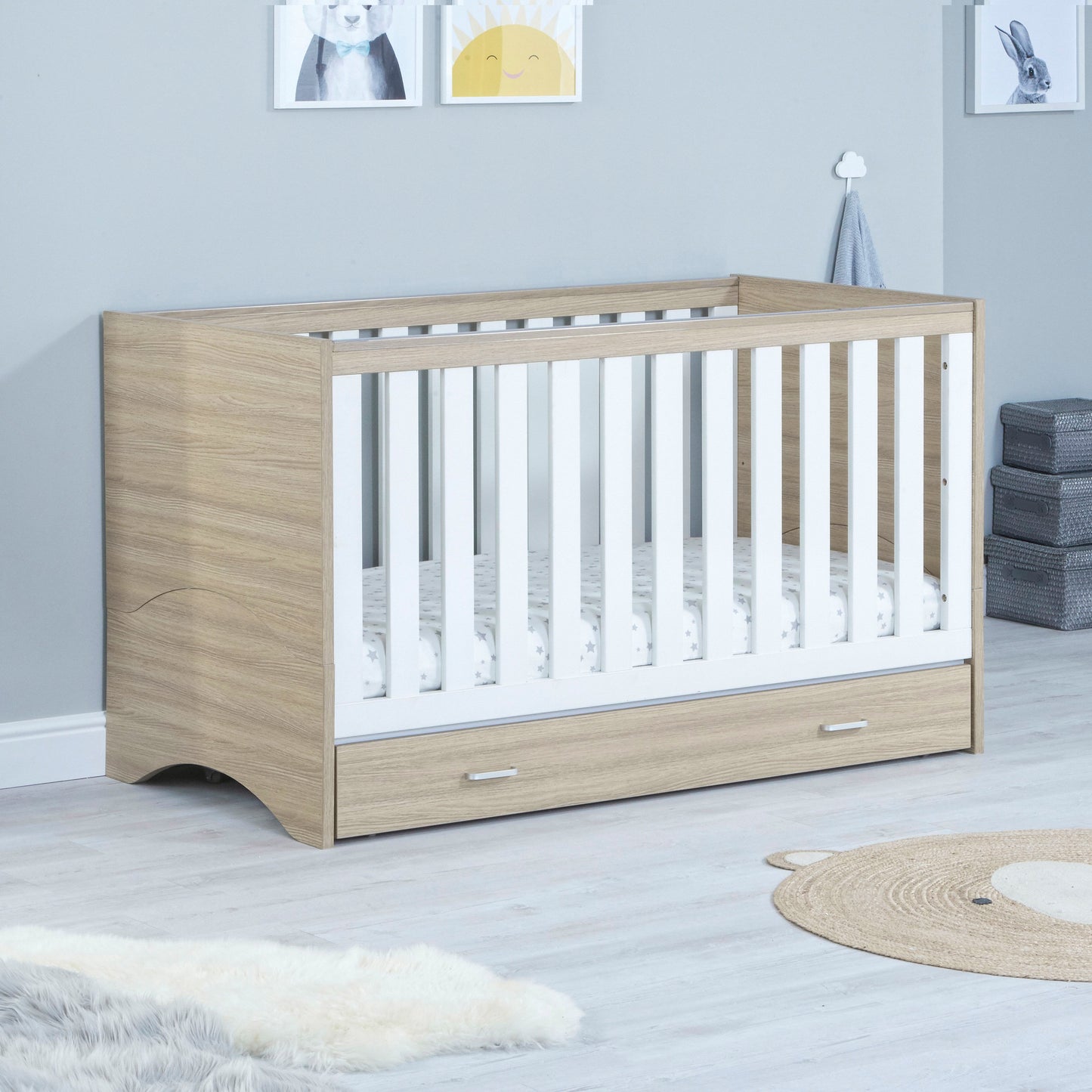 Babymore Veni Cot Bed - White Oak