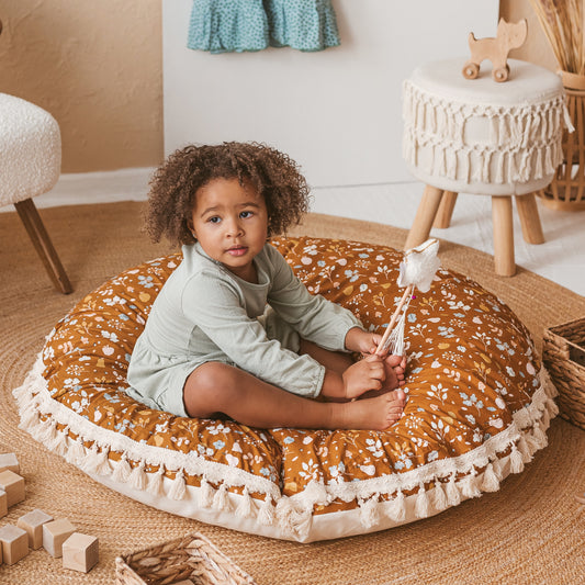 MINICAMP Kids Floor Cushion Seating Pouffe in Plant Pattern