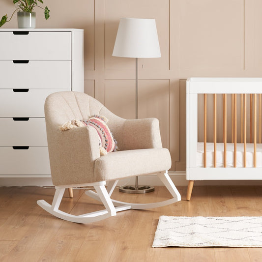 Obaby Round Back Rocking Chair - White With Oatmeal Cushions