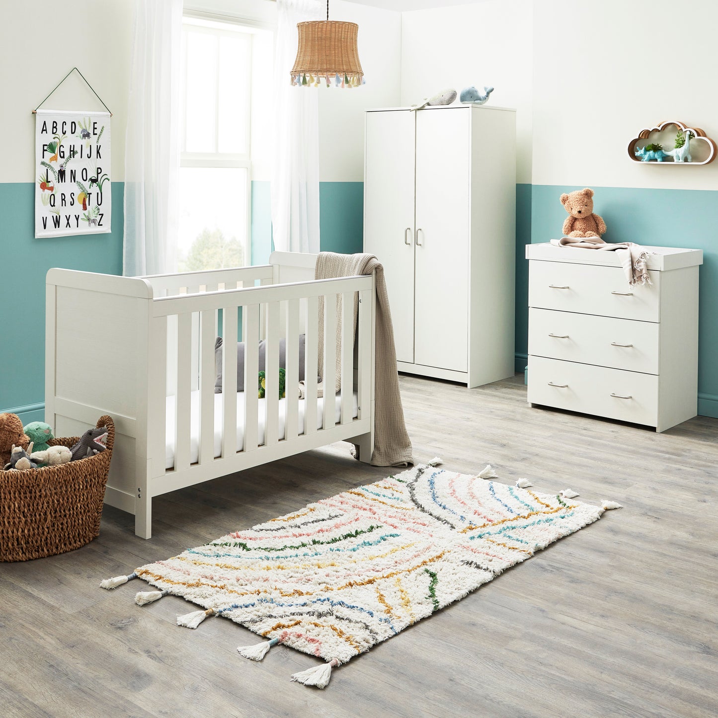 Babymore Caro Mini 3 Piece Nursery Room Set - White Wash