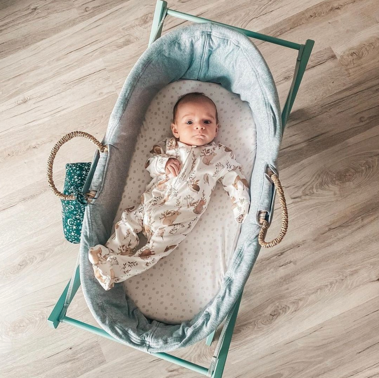 Mokee Natural Seagrass Moses Basket - Green