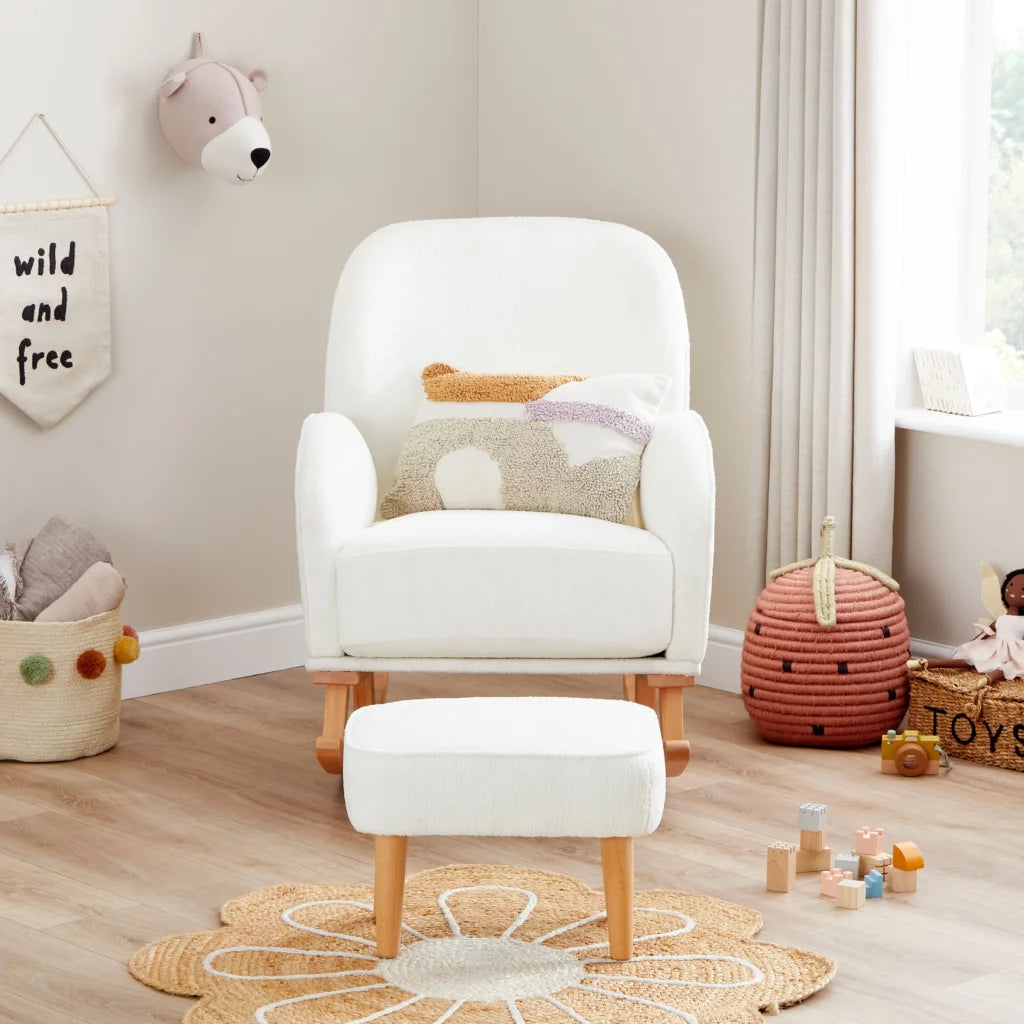 Babymore Freya Nursing Chair With Footstool - Off White Boucle