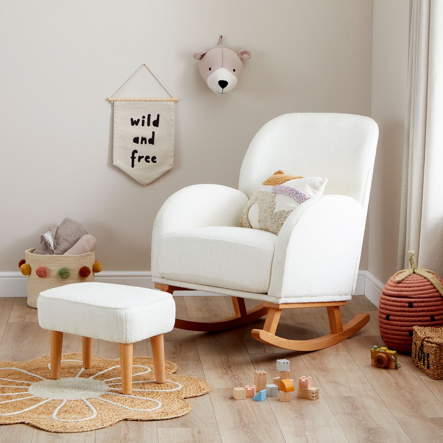 Babymore Freya Nursing Chair With Footstool - Off White Boucle