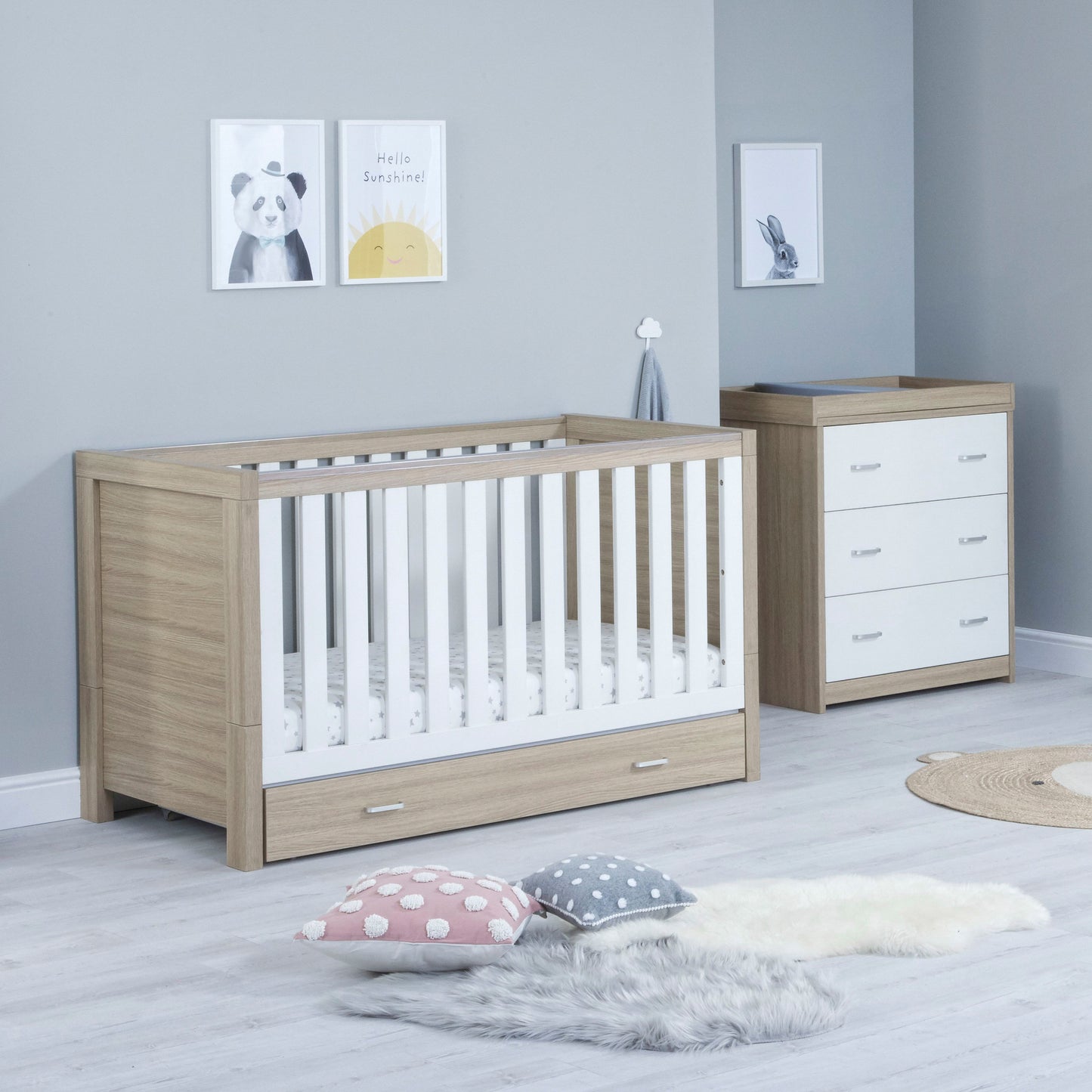 Babymore Luno 2 Piece Nursery Room Set - Oak White