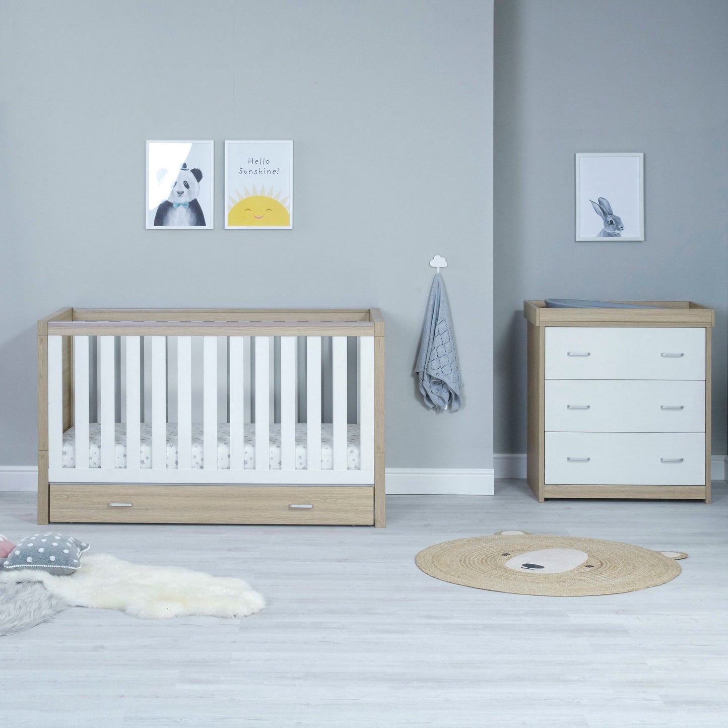 Babymore Luno 2 Piece Nursery Room Set - Oak White