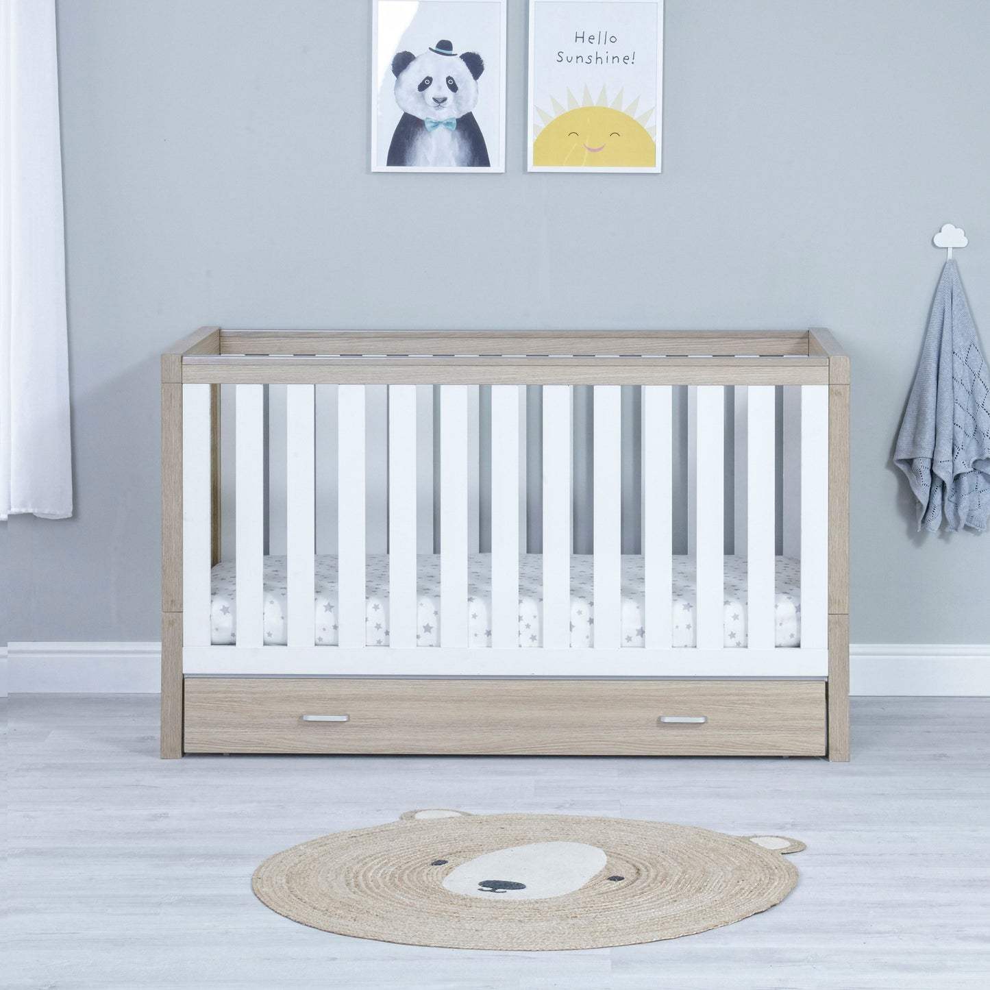 Babymore Luno 2 Piece Nursery Room Set - Oak White