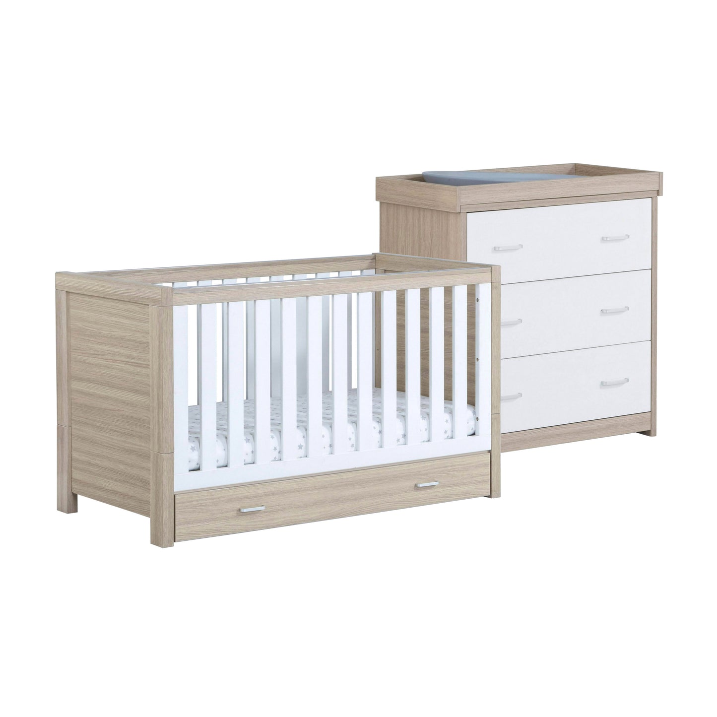 Babymore Luno 2 Piece Nursery Room Set - Oak White