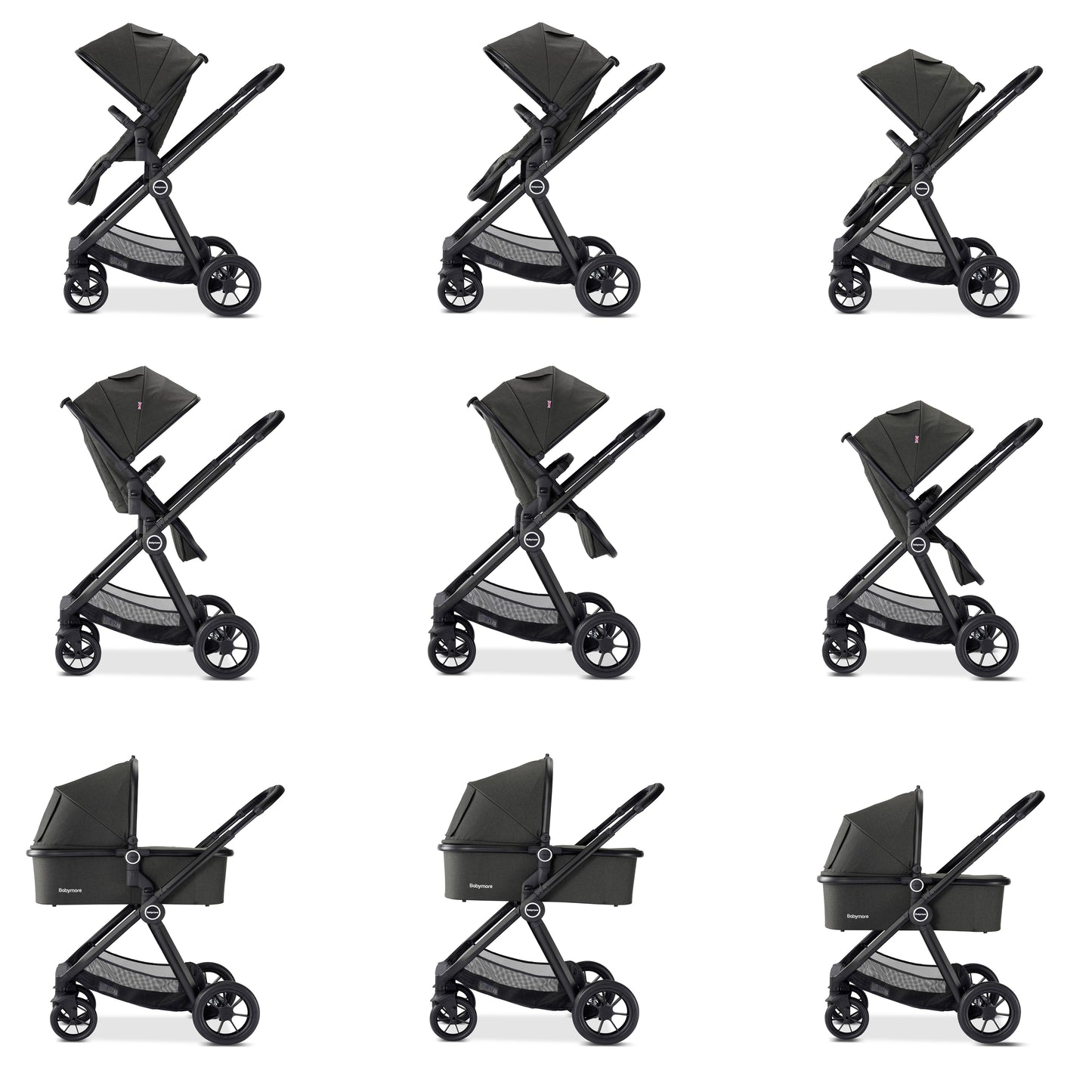 Babymore Memore V2 Pram Pushchair 11 Piece - Black