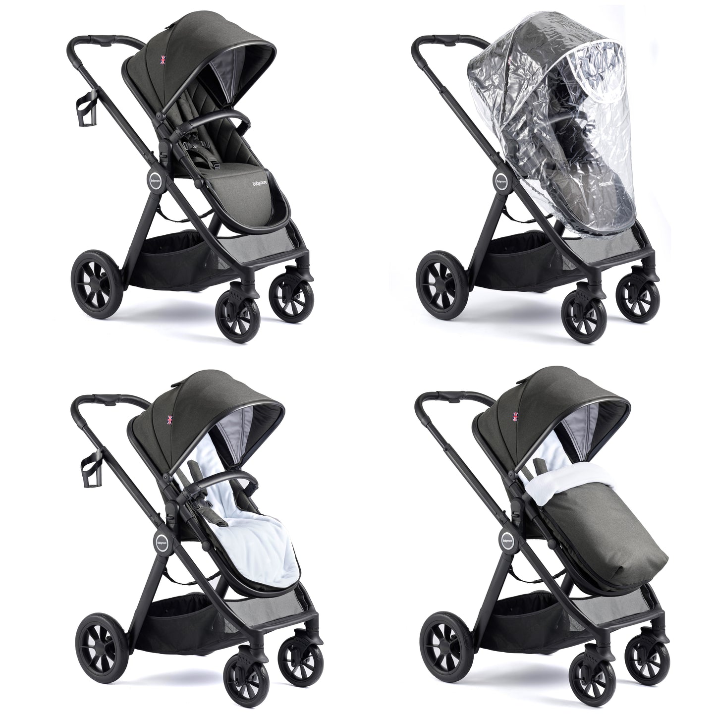 Babymore Memore V2 Pram Pushchair 11 Piece - Black