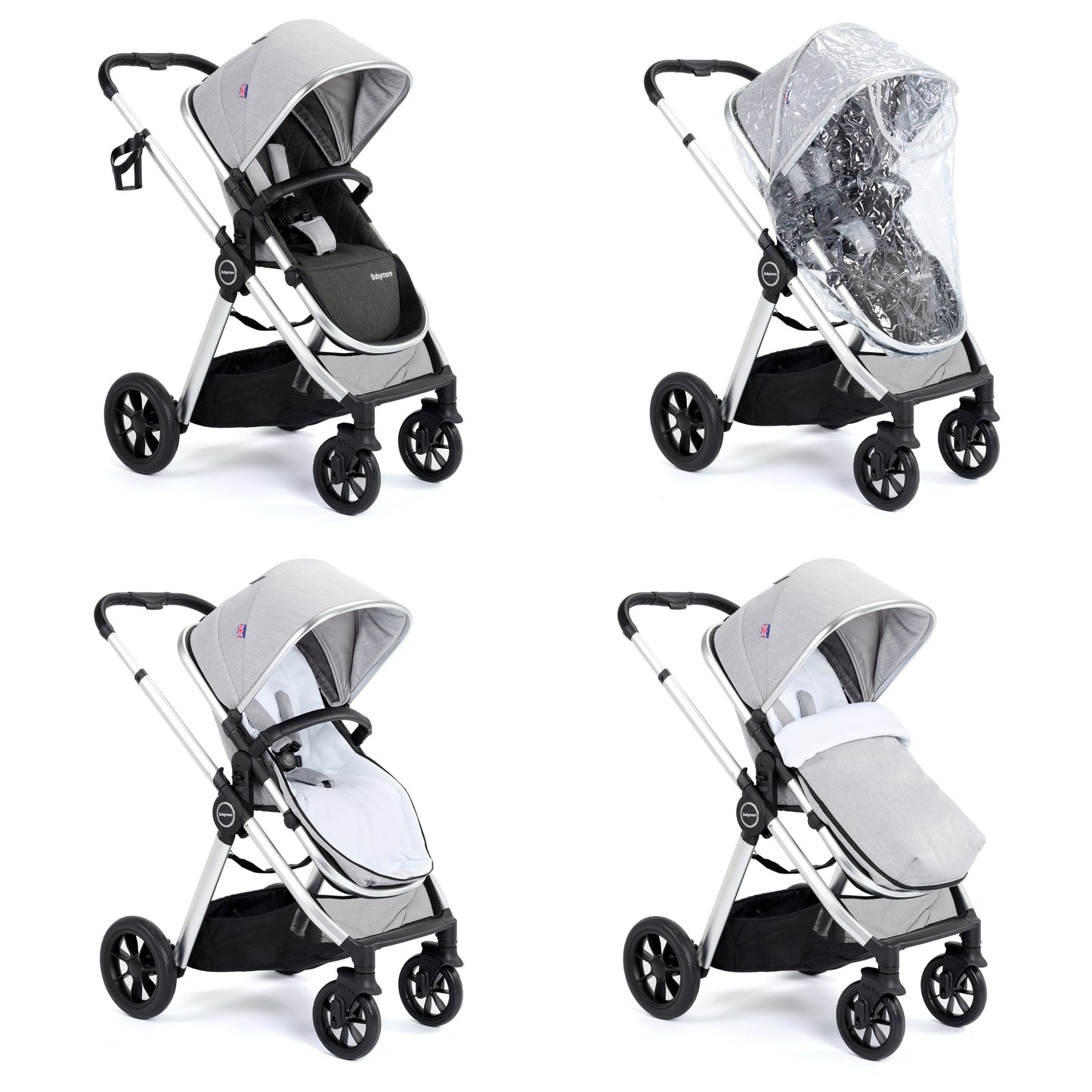 Babymore Memore V2 Pram Pushchair 11 Piece - Silver