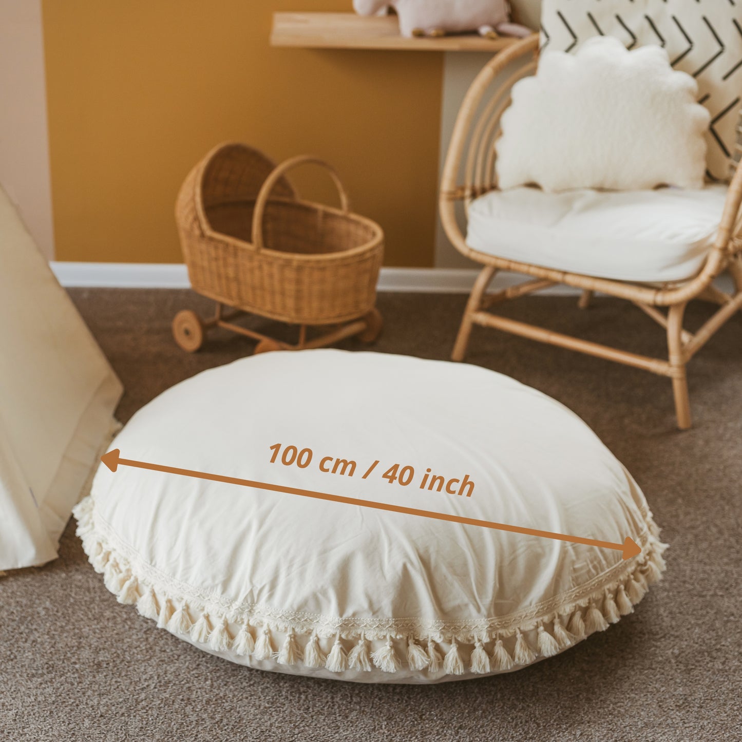 MINICAMP Large Floor Cushion with Tassels - Ecru