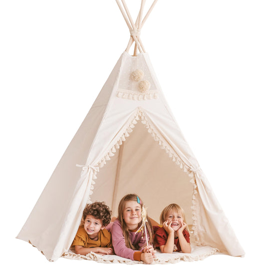 MINICAMP Extra Large Indoor Teepee Tent with Tassels Decor in Boho Style