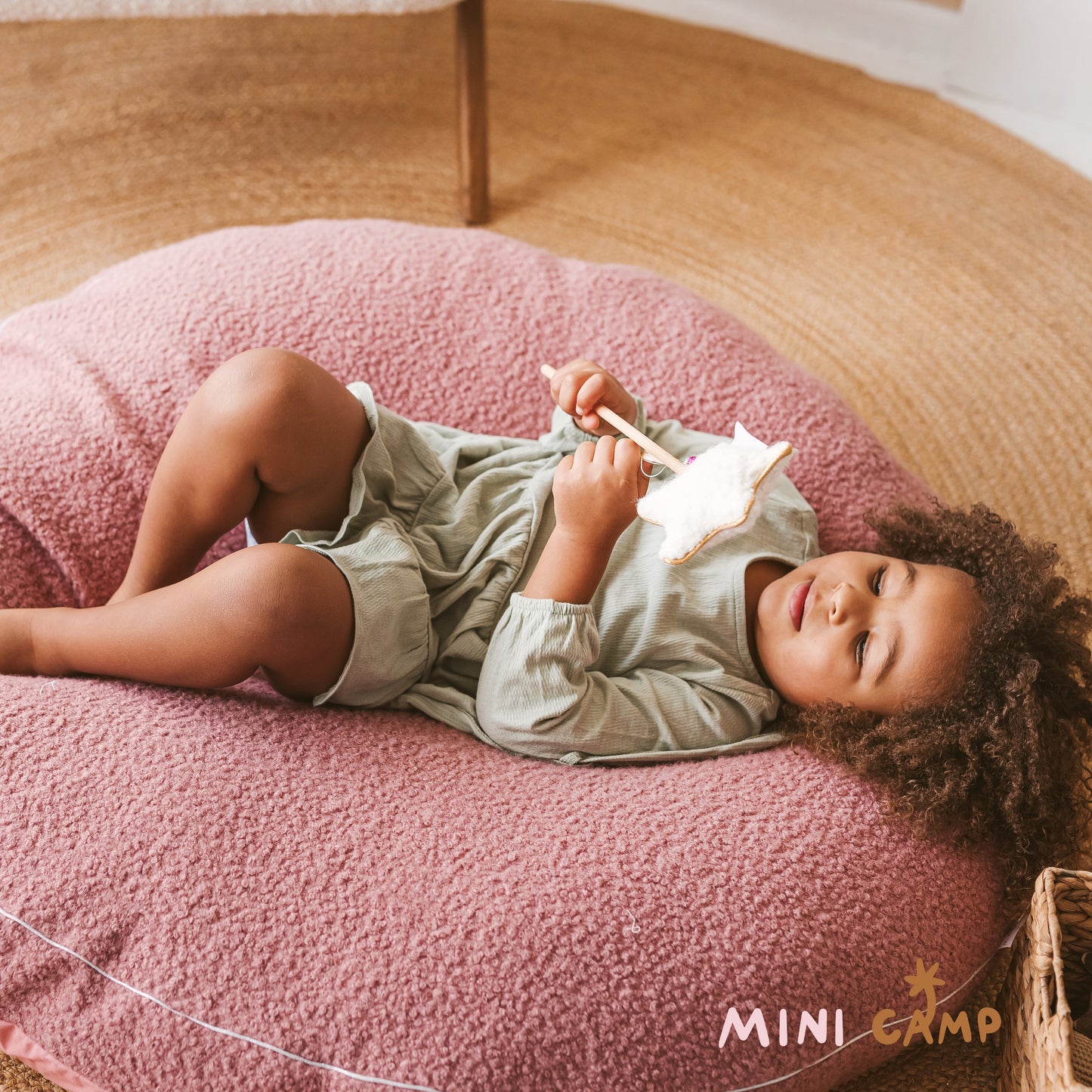 MINICAMP Boucle Fabric Kids Floor Cushion - Rose