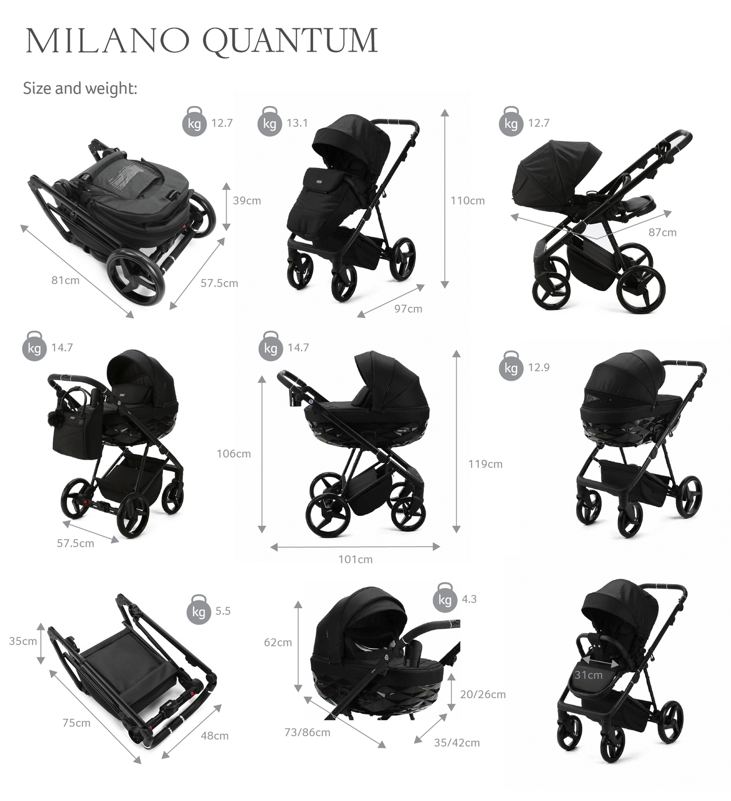 Mee-go Milano Quantum 2-in-1 Pram & Accessories - Powder Blue